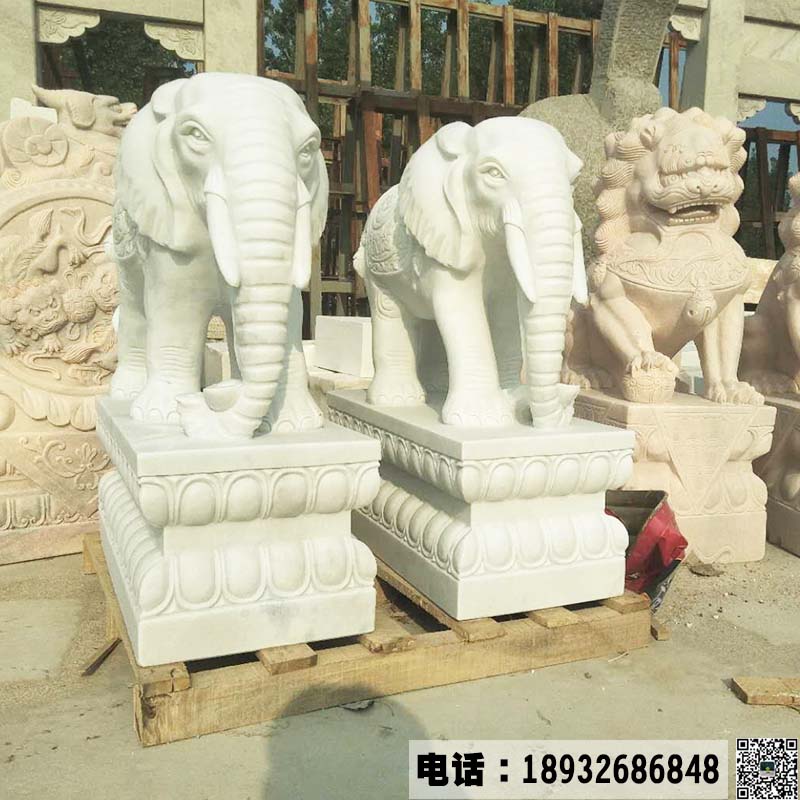 厂家加工定制石雕汉白玉大象一对家用门口转运吉祥摆件