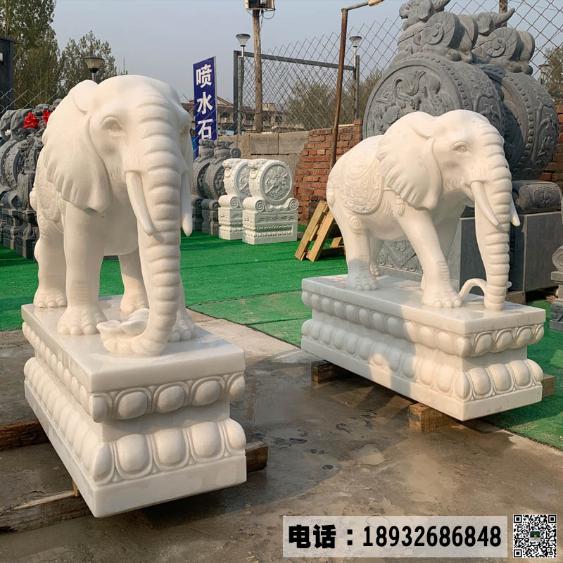 天然汉白玉石雕大象销售价格 石雕大象厂家 曲阳石雕大象图片