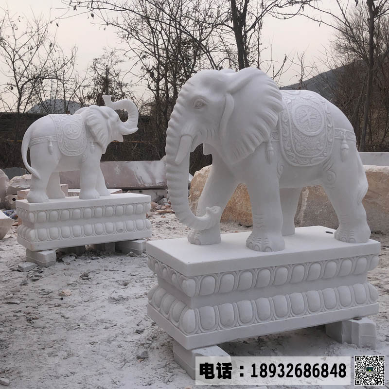 汉白玉石雕大象的价格,支持定制石雕大象造型,吉祥如意石雕大象大门摆放