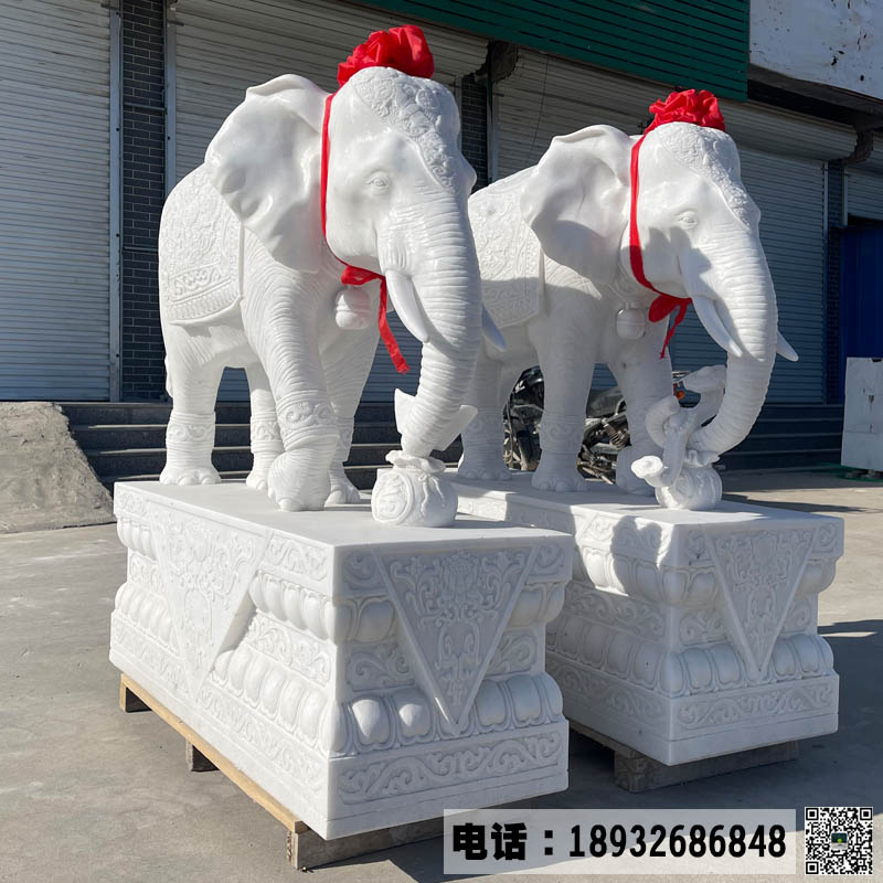 汉白玉石雕大象雕刻厂家,精品汉白玉石雕大象价格,吉祥如意石雕像门口摆放